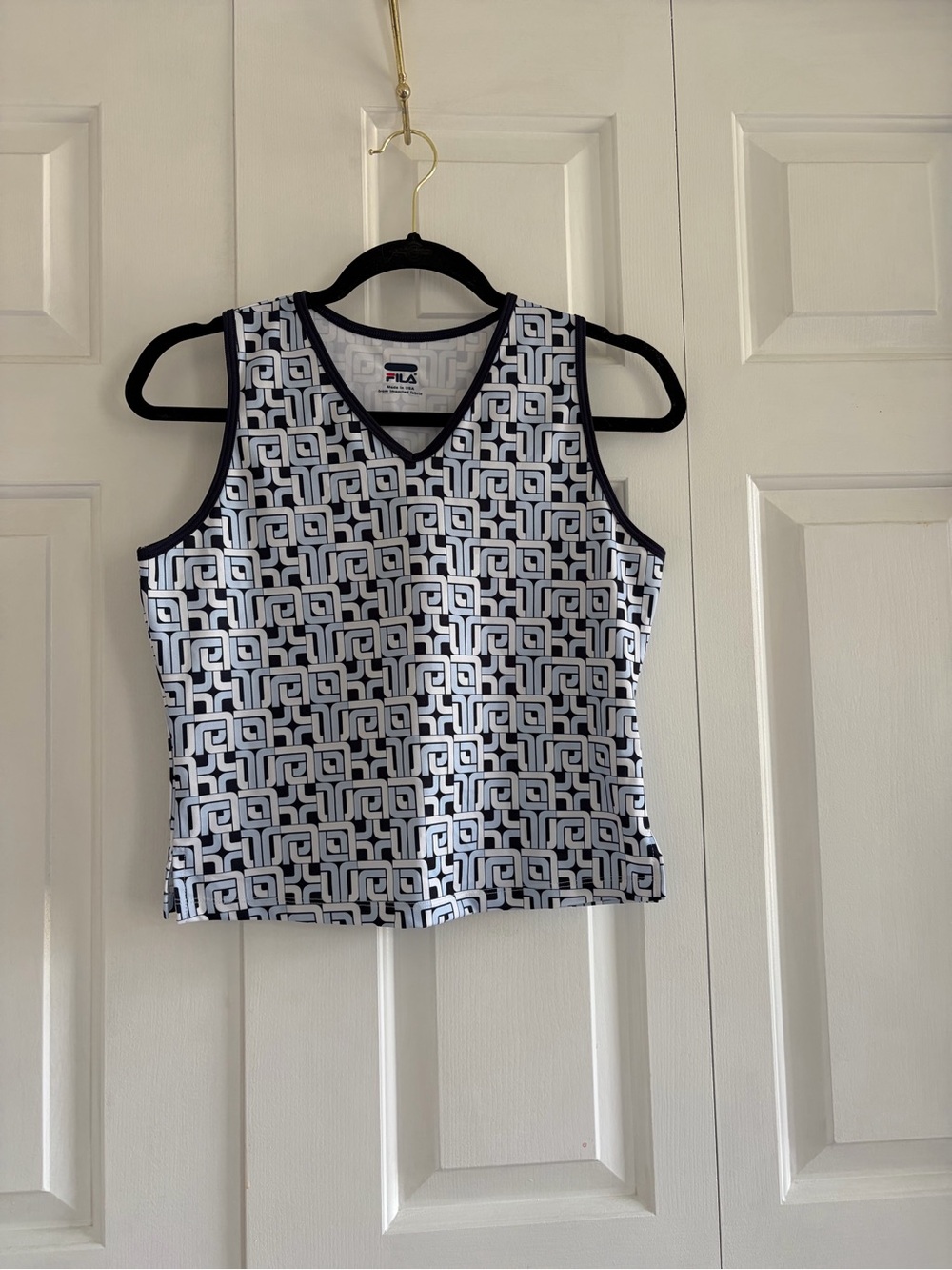 FILA Y2K 90S Geometric Maze Print V-Neck Tennis Tank Top Size Medium